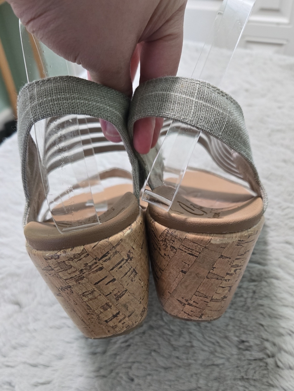 Skechers Beverlee Smitten cork wedge sandals stretch slingback strap size 9.5W - Picture 9 of 14